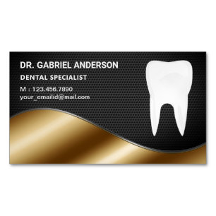 Gold Black Mesh Tooth Dental Clinic Dentist Magnetic Business Card