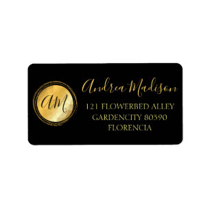 Gold Black minimal metallic monogram design Label