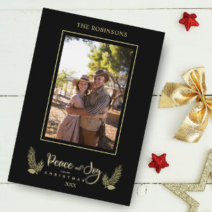 Gold Black Minimalist Chic Christmas Photo Family