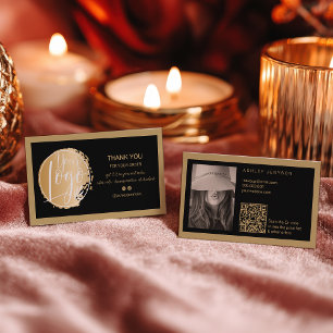 Gold Black minimalist logo Qr order thank you Business Card