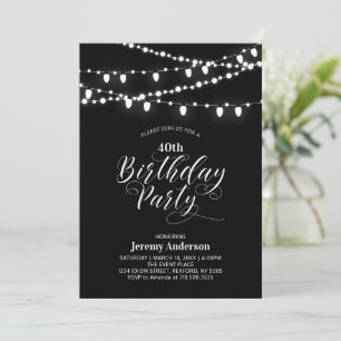 Gold & Black Modern 40th Adult Birthday Party Invitation