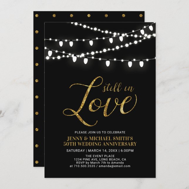 Gold & Black | Modern 50th Wedding Anniversary Invitation (Front/Back)