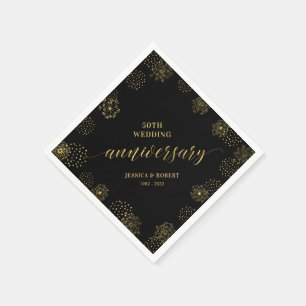 Gold & Black Modern 50th Wedding Anniversary Party Napkin