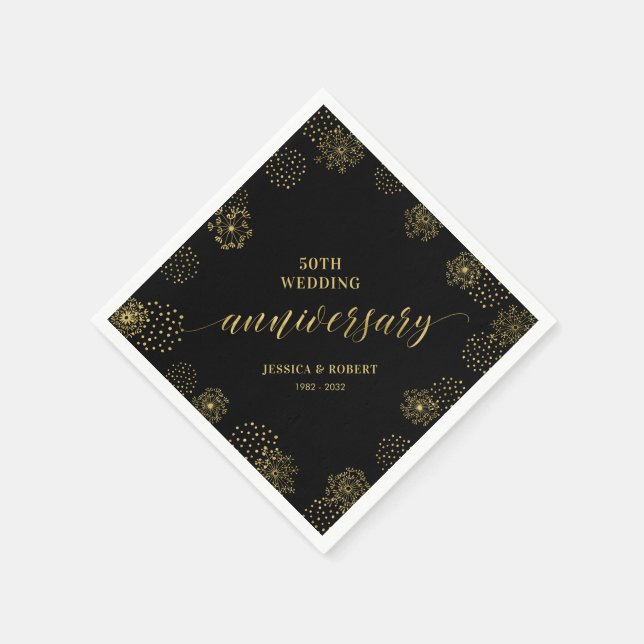 Gold & Black Modern 50th Wedding Anniversary Party Napkin (Corner)