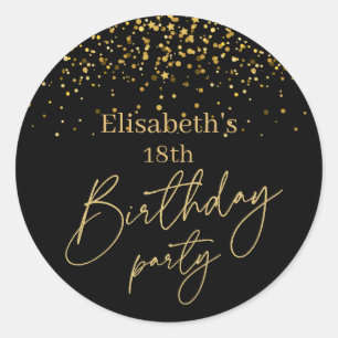 Gold & Black Modern Birthday Party Classic Round Sticker