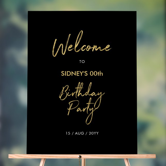 Gold & Black Modern Birthday Party Welcome Acrylic Sign (Neutral)