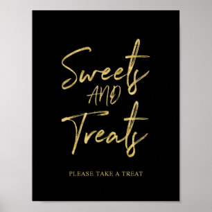 Gold Black Modern Brush Lettering Dessert Bar Sign