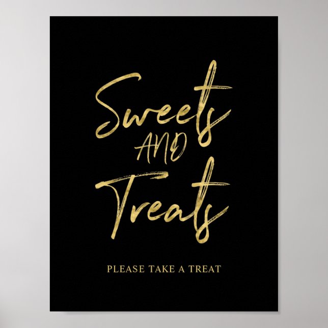 Gold Black Modern Brush Lettering Dessert Bar Sign (Front)