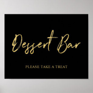 Gold Black Modern Brush Lettering Dessert Bar Sign