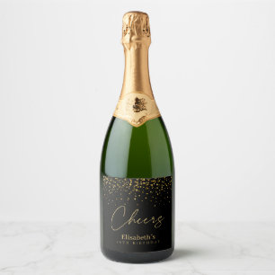 Gold & Black Modern Cheers Birthday Party Sparkling Wine Label