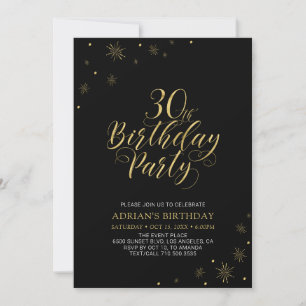 Gold & Black   Modern Chic 30th Birthday Party Invitation