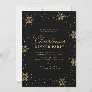 Gold & Black   Modern Chic Christmas Dinner Party Invitation