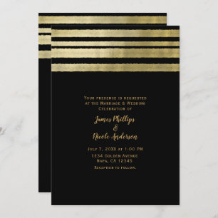 Gold & Black Modern Chic Elegant Wedding Invitation