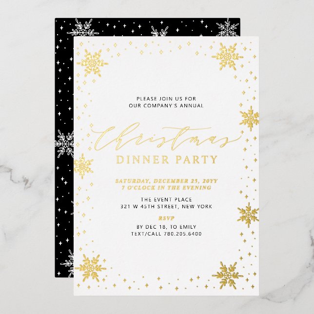 Gold & Black Modern Christmas Holiday Dinner Party (Front/Back)
