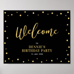 Gold & Black   Modern Confetti Welcome Party Sign
