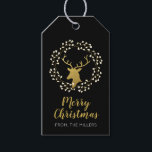 Gold & Black Modern Deer Merry Christmas Gift Tag<br><div class="desc">Add the finishing touches to your holiday gift package with this modern deer Christmas gift tag. This gift tag features stylish gold deer and wreath graphics with "Merry Christmas" script lettering.</div>