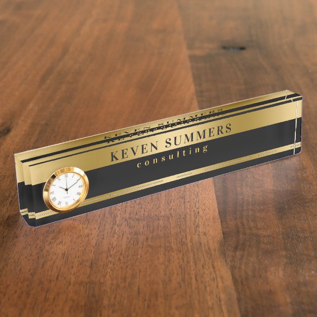 Gold & Black Modern Geometric Design Nameplate (Side)