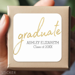 Gold Black Modern Graduate script Graduation Square Sticker
