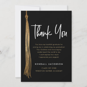 Gold Black Modern Graduation Cap Tassel Thank You Card