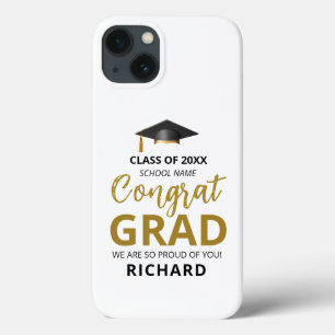 Gold & Black Modern Graduation Custom Gift iPhone 13 Case