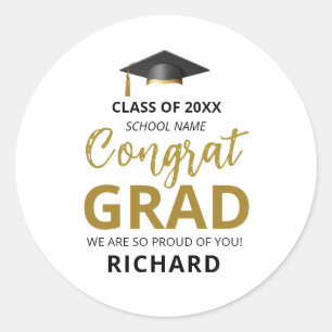Gold & Black   Modern Graduation Custom Gift Classic Round Sticker