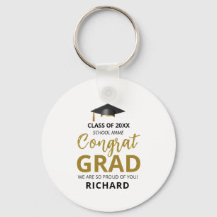 Gold & Black Modern Graduation Custom Gift Key Ring