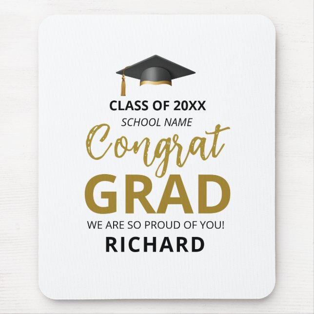 Gold & Black | Modern Graduation Custom Gift Mouse Pad (Front)