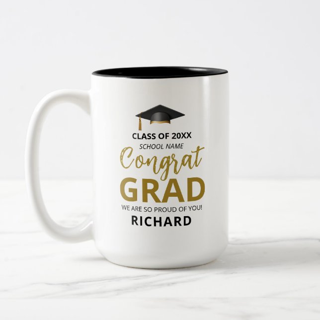 Gold & Black | Modern Graduation Custom Gift Two-Tone Coffee Mug (Left)