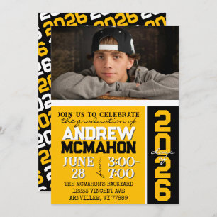 Gold & Black Modern Graduation Photo Invitation