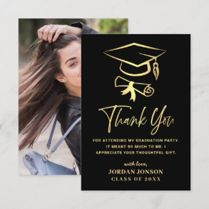 Gold Black Modern Graduation PHOTO Thank You Card