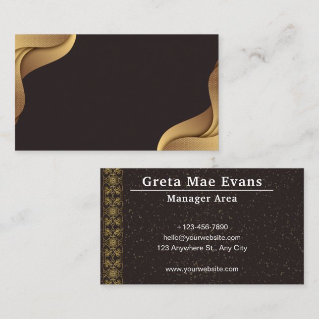 Gold Black Modern Luxury Manager Area  Business Card (Front/Back)