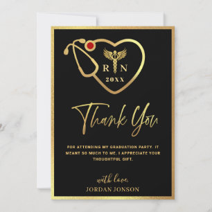 Gold Black Modern Nursing School Graduation Thank You Card