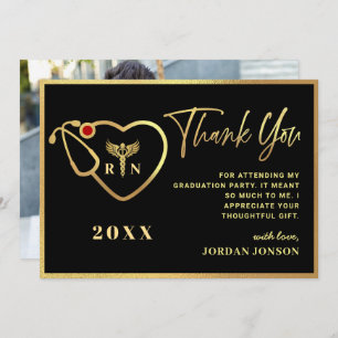 Gold Black Modern Nursing School Graduation Thank You Card