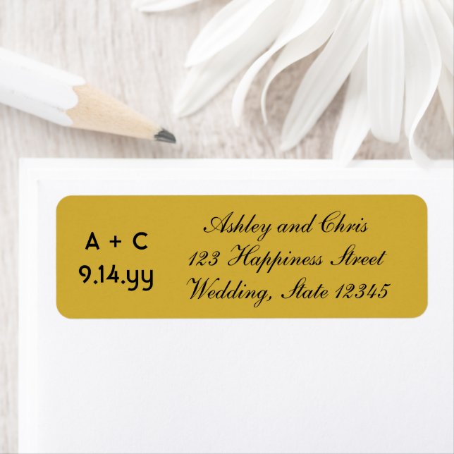 Gold Black Modern Personalised Wedding Invitation Return Address Label (Insitu)