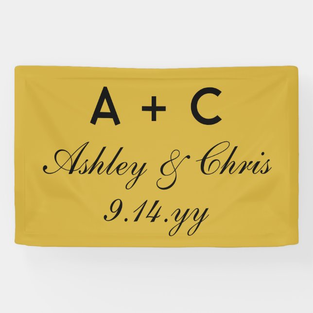 Gold Black Modern Personalised Wedding Reception  Banner (Horizontal)