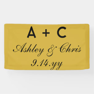 Gold Black Modern Personalised Wedding Reception  Banner