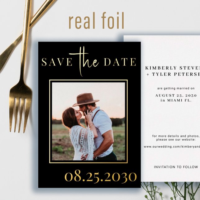 Gold black modern photo wedding save the date  (Creator Uploaded)