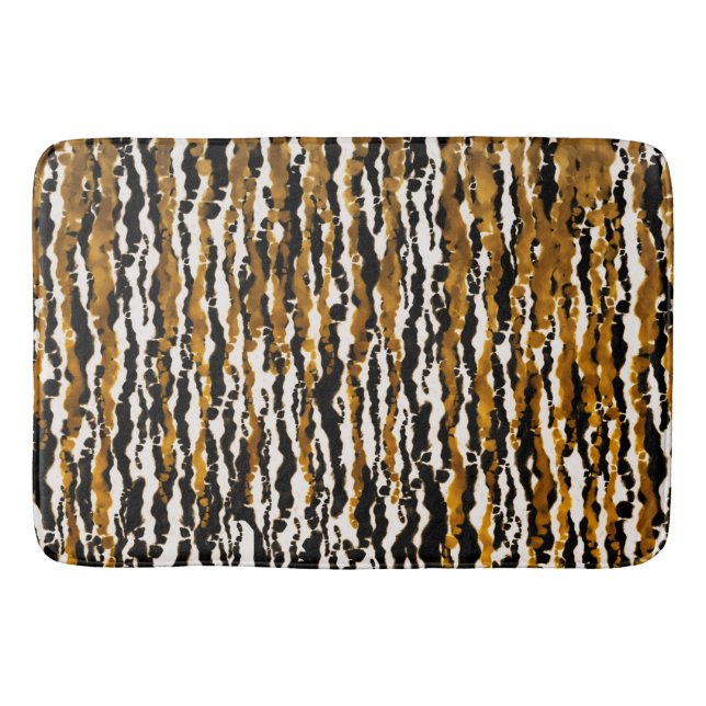 Gold & Black Modern Safari Rain Jungle Glam Bath Mat (Front)