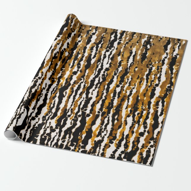 Gold & Black Modern Safari Rain Jungle Glam Party Wrapping Paper (Unrolled)