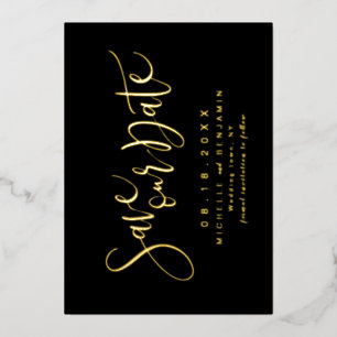 Gold Black Modern Script Simple Save The Date