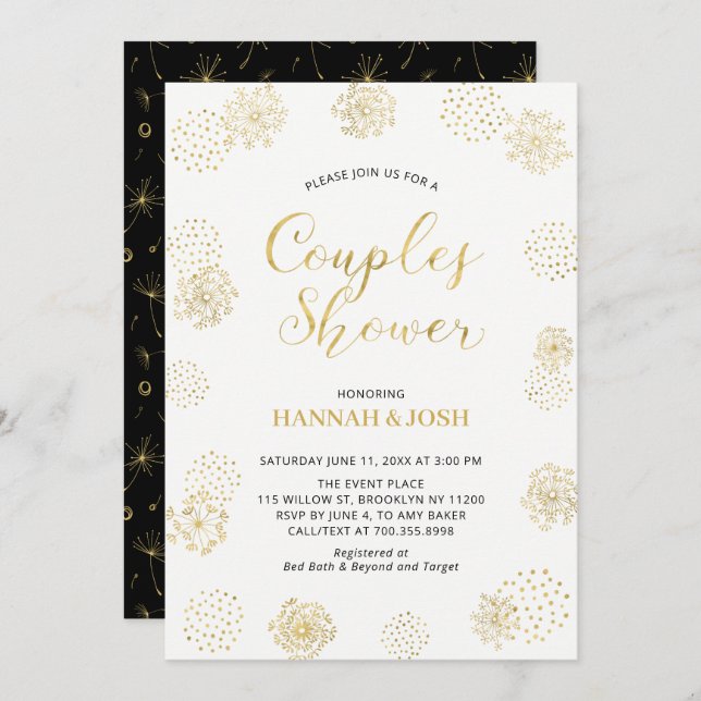 Gold & Black Modern Stylish Couples Wedding Shower Invitation (Front/Back)