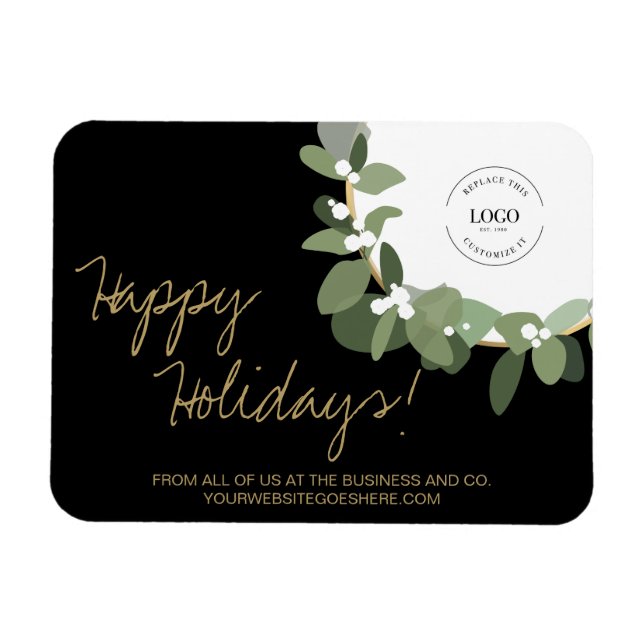 Gold black Modern Wreath Your Logo Company Holiday Magnet (Horizontal)