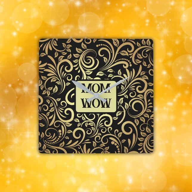 Gold & Black - MOM - WOW |  Square Wall Clock (Creator Uploaded)