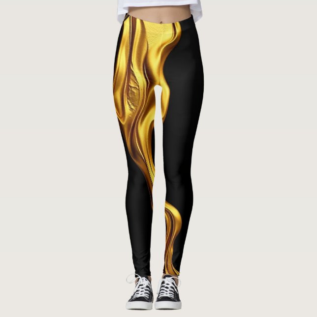 Gold Black Monochrome: Opulent Swirl Achempong    Leggings (Front)