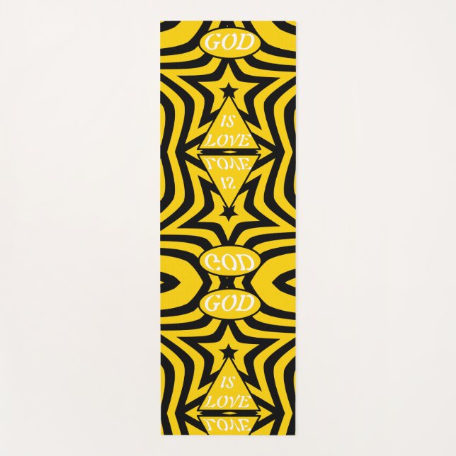 Gold & Black Monochrome Star Premium "God Is Love" Yoga Mat (Front)