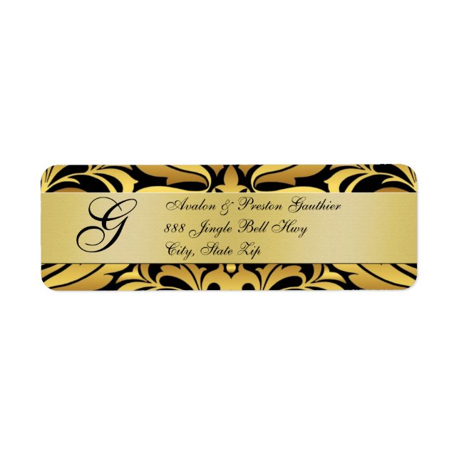 Gold & Black Monogram Christmas Address Labels (Front)