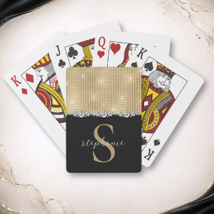 Gold Black Monogram Diamonds Elegant Luxury Custom Playing Cards