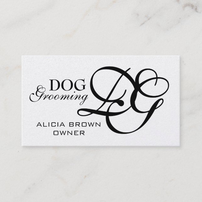 Gold Black Monogram Dog Grooming Business Cards (Front)