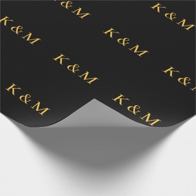 Gold Black Monogram Initials Bride Groom Wedding Wrapping Paper (Corner)