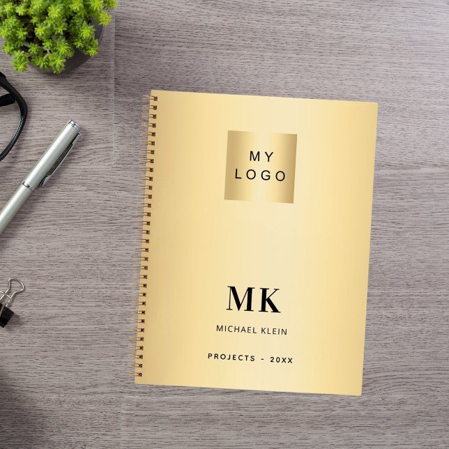 Gold black monogram initials business notebook (Creator Uploaded)